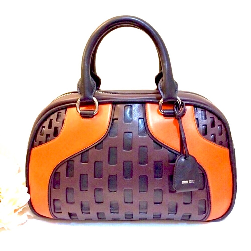 MIU MIU RUNWAY Leather Bowler Handbag Laser Cutout